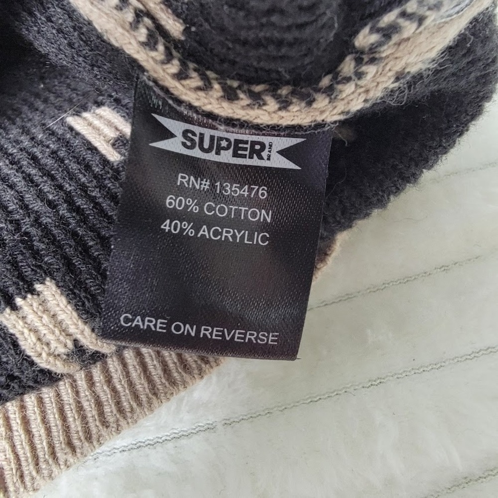 SUPERbrand Union Surfboard Fin Knit Sweater Men's L Tan Black Crewneck - Picture 9 of 11